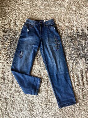 INC Denim Distressed Beaded Embroidery Flowers High Rise Boyfriend Women’s 2/26